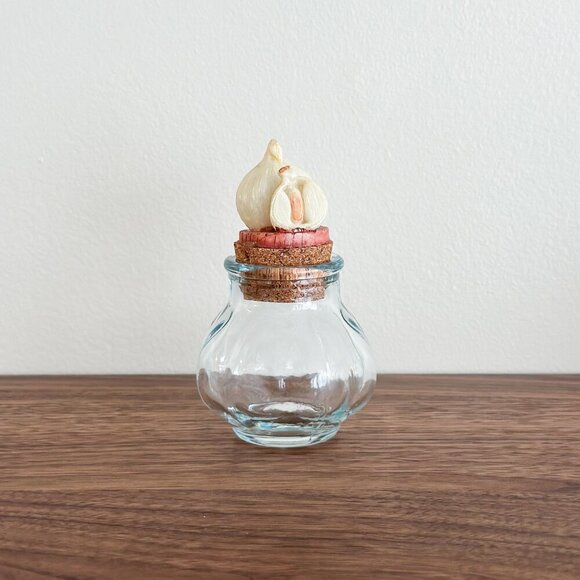Vintage Vegetable Glass Spice Jars with Cork Tops - Set of 3 Kitchen Decor - Picture 3 of 6